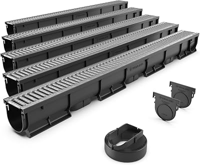 Vodaland EASY 1 Slim Plastic Channel Drain Kit with Galvanised Grating 5 Pack
