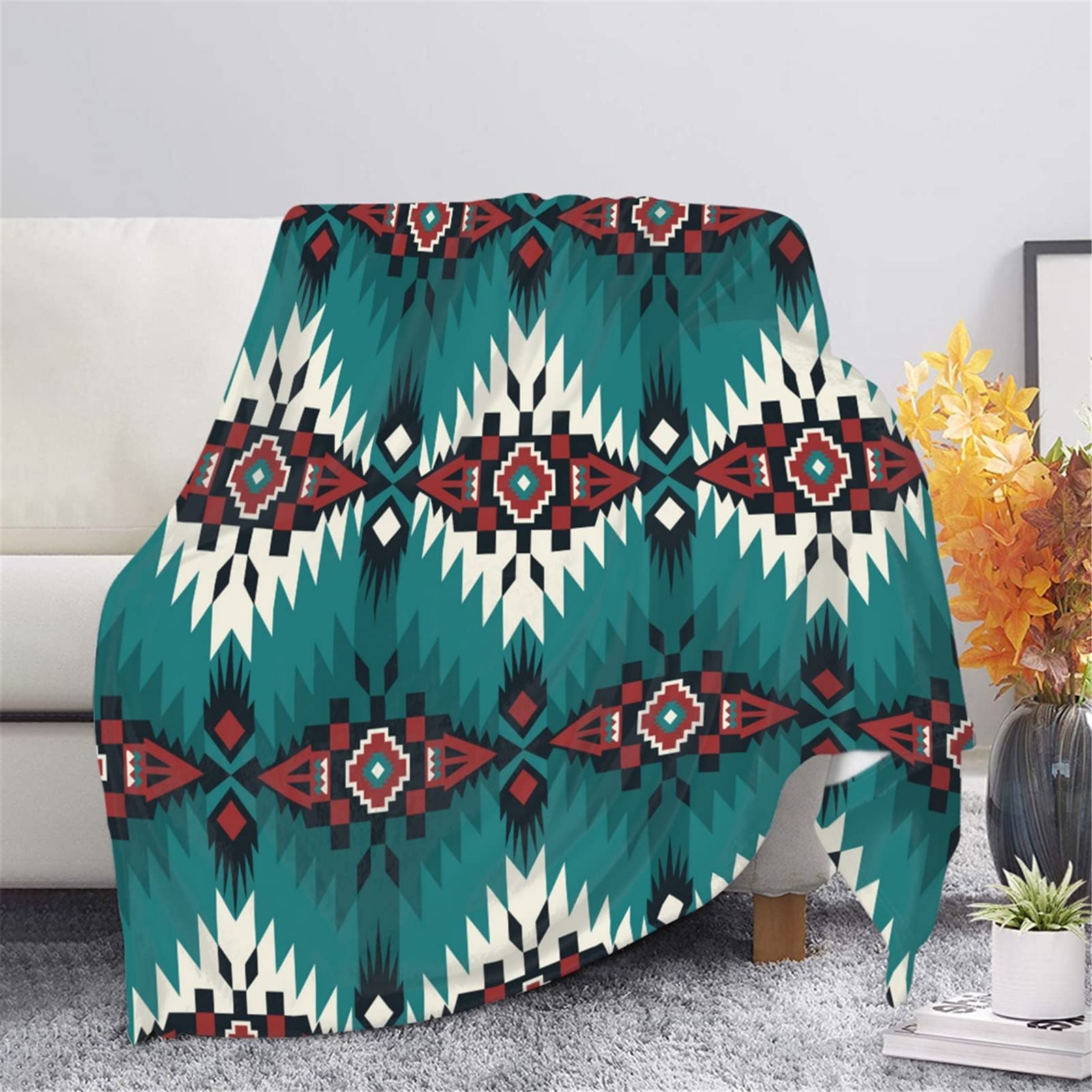 Binienty Navajo Tribal Geometric Design, Soft Comfortable Fleece Bedding Blanket for Sofa Couch, Ultra Light Cozy Blankets
