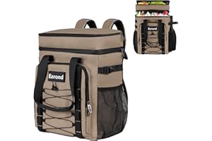 EAROND 25L Insulated Cooler Backpack with Waterproof Zipper & Multi-Compartment Design Leakproof Lunch Bag for Beach, Camping, Office - Spacious Thermal Light-Weight Backpack for Men and Women-Khaki