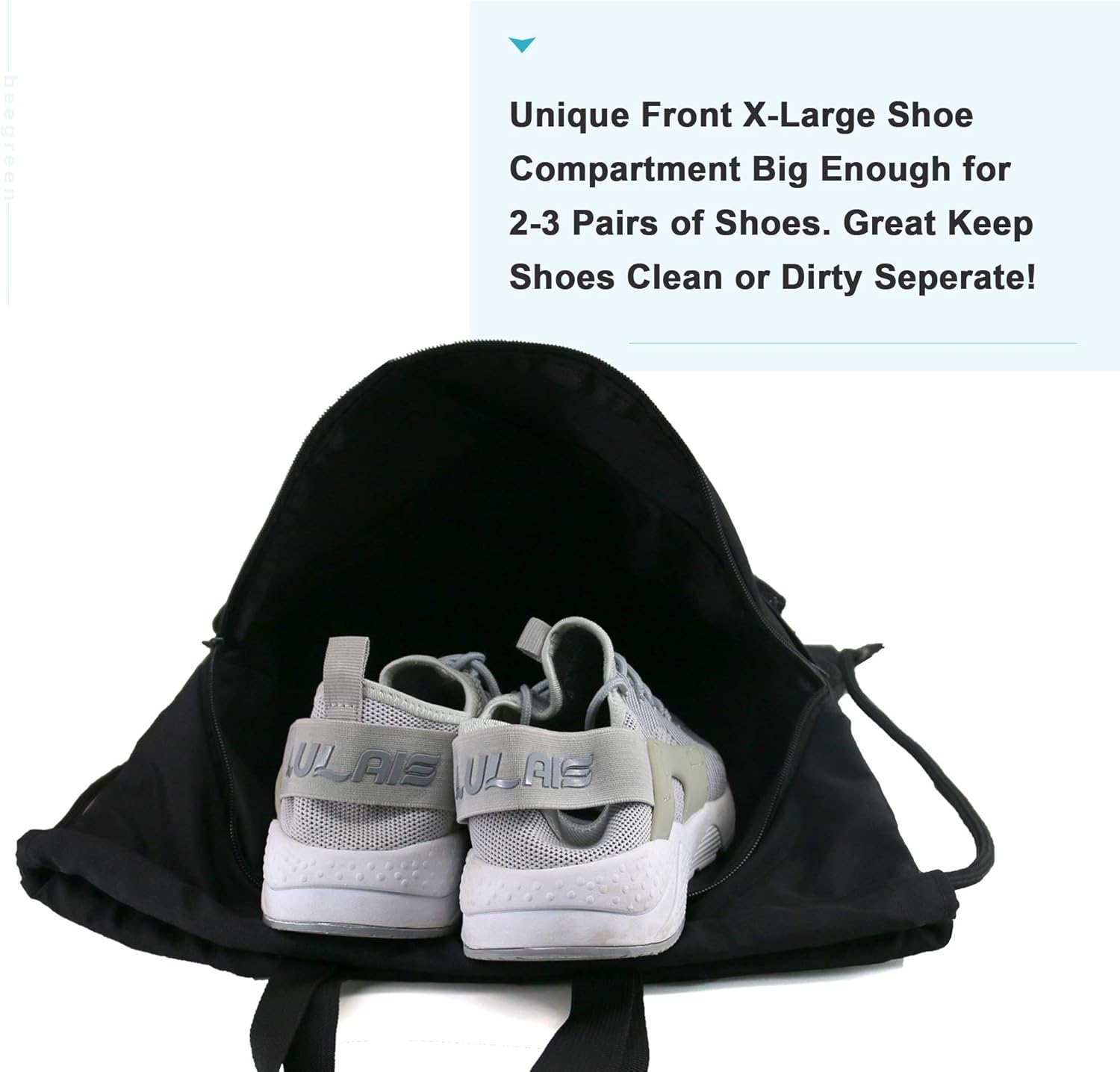  | BeeGreen Drawstring Backpack Bag with Shoe Compartment X-Large Black Gym Sports String Cinch Backpack Athletic Sackpack with Front Inside Zipper Pockets and Mesh Water Bottle Holders for Women Men | Drawstring Bags