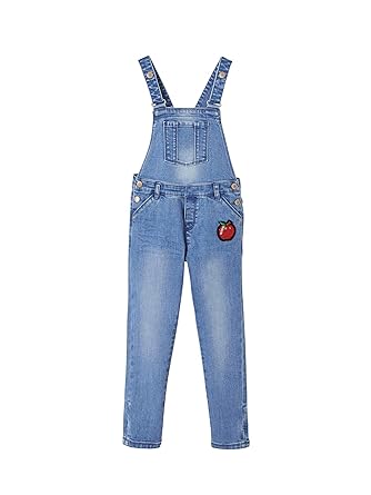 Vertbaudet Mädchen Jeans-Latzhose mit trendigen Badges