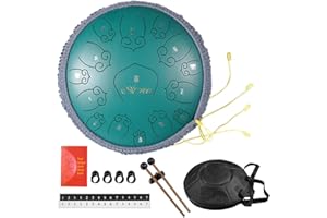 AETOO Steel drum tongue 14 inchs 15 notes D major Percussion instrument Carry bag (Green) …