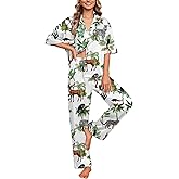 Ekouaer Silk Satin Pajamas Set Women Short Sleeve Pj Sets Button Down Sleepwear 2 Piece Soft Loungewear S-XXL