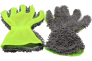 BokWin 2-Pack Car Wash Mitt Scratch Free, 5-Finger Microfiber Wash Mitts, Car Interior Exterior Cleaning Gloves, Auto Chenille Washing Sponge Kits for Cleaning Wheel Tight Spot