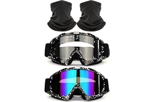 immoono 2 Pack Marble Black Dirt Bike Goggles with 2Pcs Neck Gaiters Motorcycle ATV Goggles Riding Ski Goggles Racing Glasses