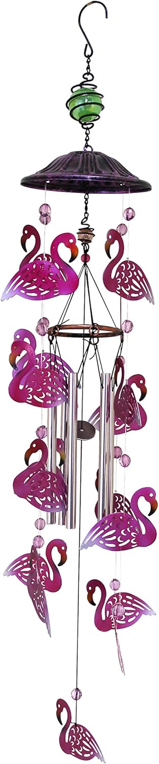 Every Growing Metal Flamingo Glass Beads Windchime Wind Chimes Outdoor Pink Anima WindChimes Red Bird Deterrent Garden Decor Yard Decorations Patio