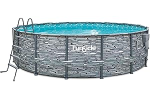 Funsicle 16 Foot x 48 Inch Oasis Designer Outdoor Round Above Ground Swimming Pool with SkimmerPlus Filter Pump, Ladder, and Pool Cover, Stone Slate