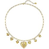 ROISE LADY 18K Chunky Gold Charm Necklace for Women,Heart Chain Bow Pendant Paperclip Necklace Summer Beach Jewelry