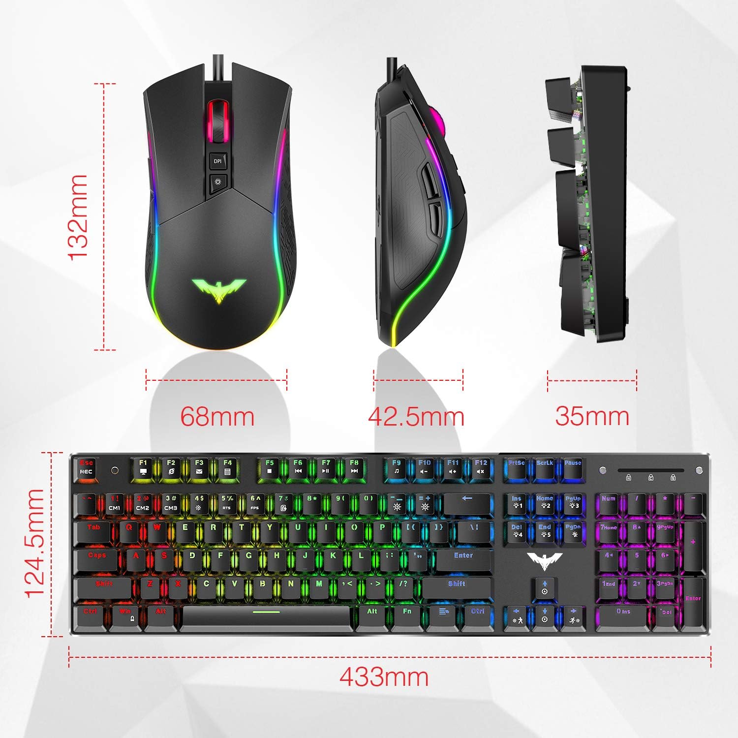 Havit Mechanical Gaming Keyboard and Mouse Combo Blue Switch 104 Keys Rainbow Backlit Keyboards, 4800 Dots Per Inch 7 Button Mouse Wired for PC Gamer Computer Laptop: Computers & Accessories