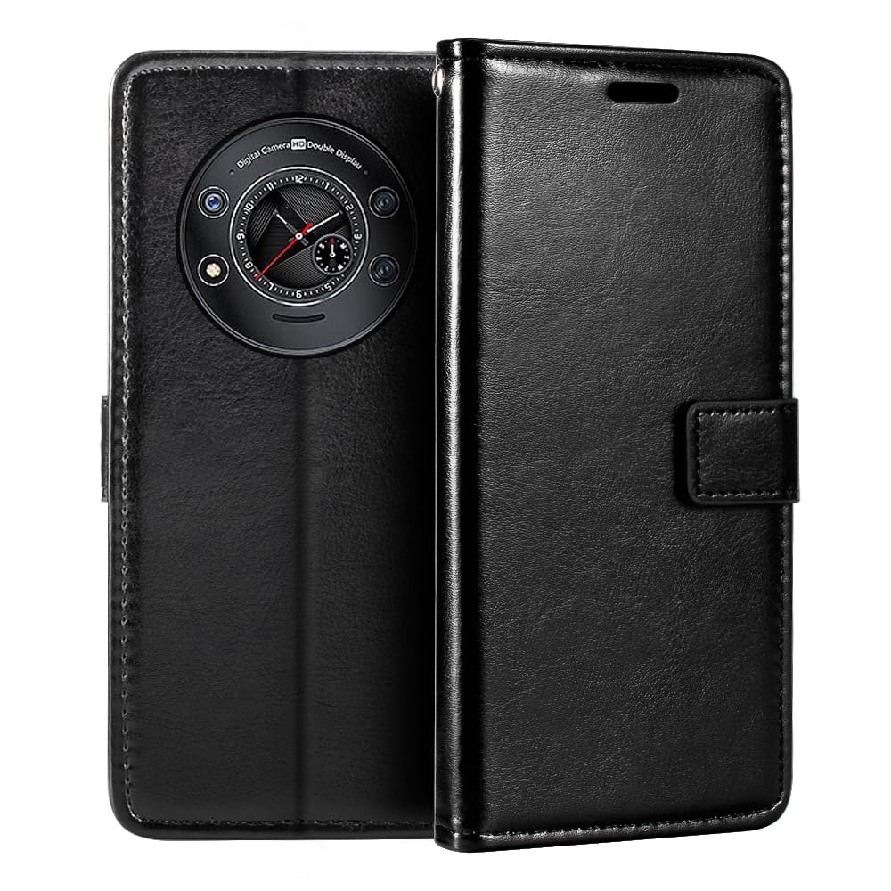 PU Leather Phone Wallet Case Compatible with Cubot KingKong Star, Magnetic Flip Cover with Card Slots, Full Protection and Stand Function (Black)