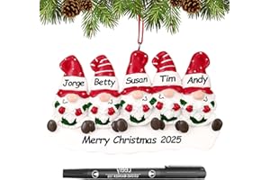 WOSCCOWT Personalized Christmas Ornaments 2025 Family of 2/3/4/5/6 Gnome Custom Christmas Ornament with Names Customized Family Ornaments for Christmas Tree Decoration Customized Gifts, Gnome Family of 5