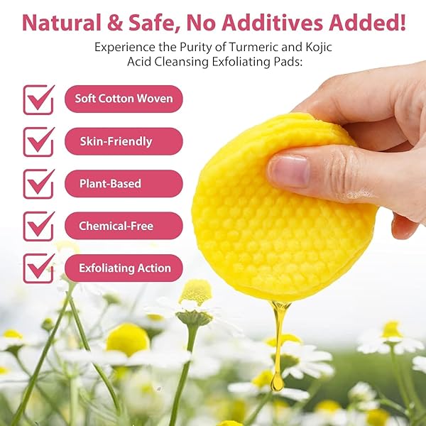 TURMERIC CLEANSING PADS, KOJIC ACID AND TURMERIC CLEANSING PADS, TURMERIC KOJIC ACID CLEANSING PADS, HELPS BALANCE SKIN OIL AND WATER, GENTLE & NON-IRRITATING FOR FACE AND BODY（2PACK * 40PCS）