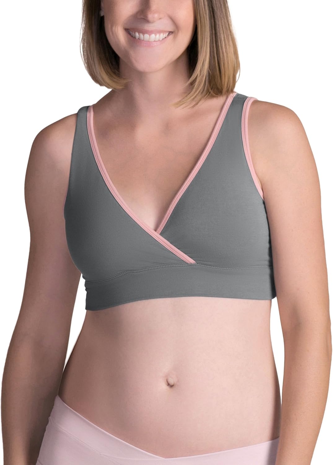 Kindred Bravely French Terry Scoopback Nursing Sleep Bra for Maternity/Breastfeeding (X-Small, Grey with Rose Trim) at  Women’s Clothing store
