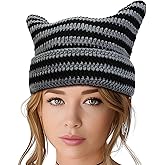 ROMENPICK Y2K Beanie for Women Crochet Hat with Cat Ear Cute Fox Hat Vintage Grunge Accessories Knit Cap Slouchy Beanie