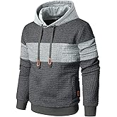 Qichic Men’s Sweatshirts Long Sleeve Pullover Patchwork Plaid Jacquard Hoodie Casual Drawstring Hoody Top