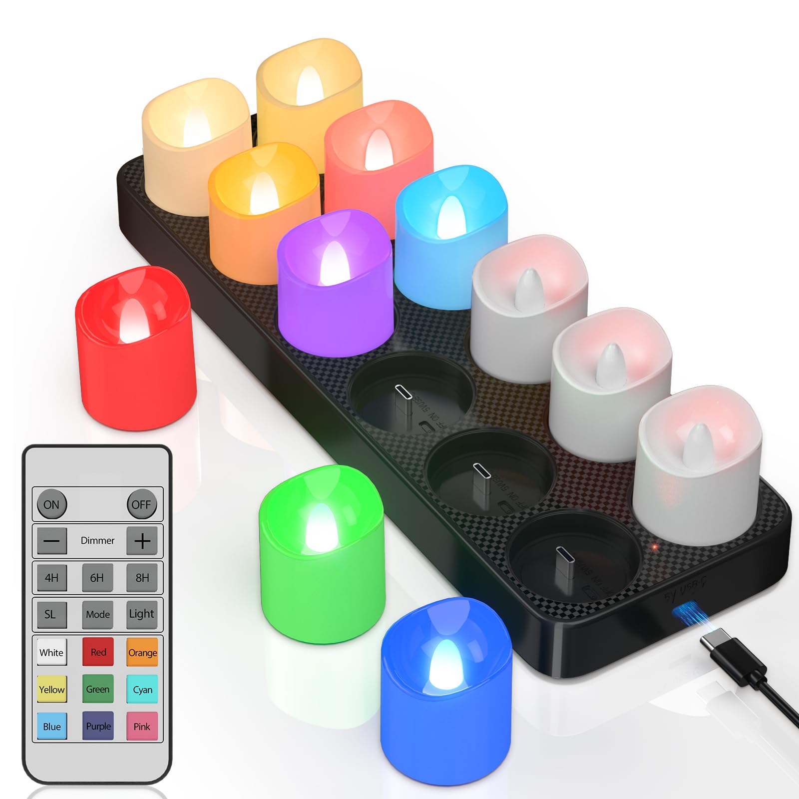 Photo 1 of ***MISSING PARTS***
PChero Rechargeable Flameless Candles with Remote Timer & Charging Base, 12 Pack 9 Color Changing Tea Lights Battery Operated, LED Votive Candles for Halloween Pumpkin Christmas Party Home Decor