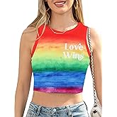 Leevuyu Women Pride Crop Top Rainbow Sleeveless Tank Top Gay Lesbian LGBT Shirts Love Wins Outfits Multicolor S
