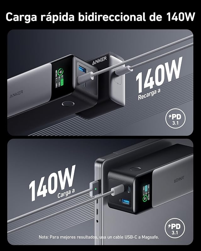 Anker power bank quick charge 737, carregador portátil de 24.000 mah com 3 portas, 140 w, compatível com iphone série 15, samsung, macbook, etc.