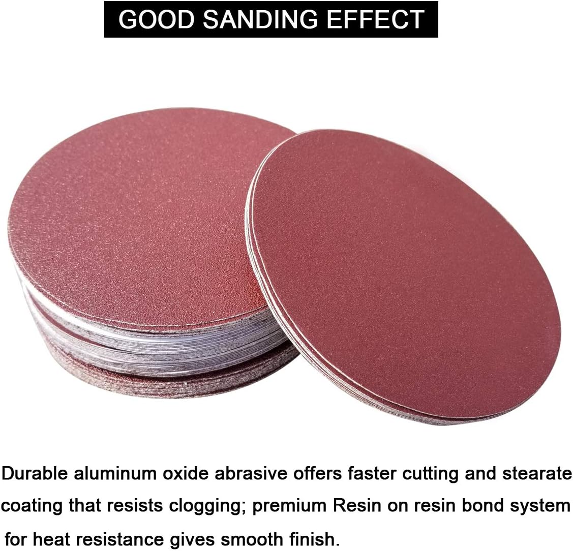 Sackorange 60 PCS 5-Inch NO-Hole PSA Aluminum Oxide Sanding Disc, Self Stick(10 Each of 80 100 120 180 240 400)(5 inch) - - 
