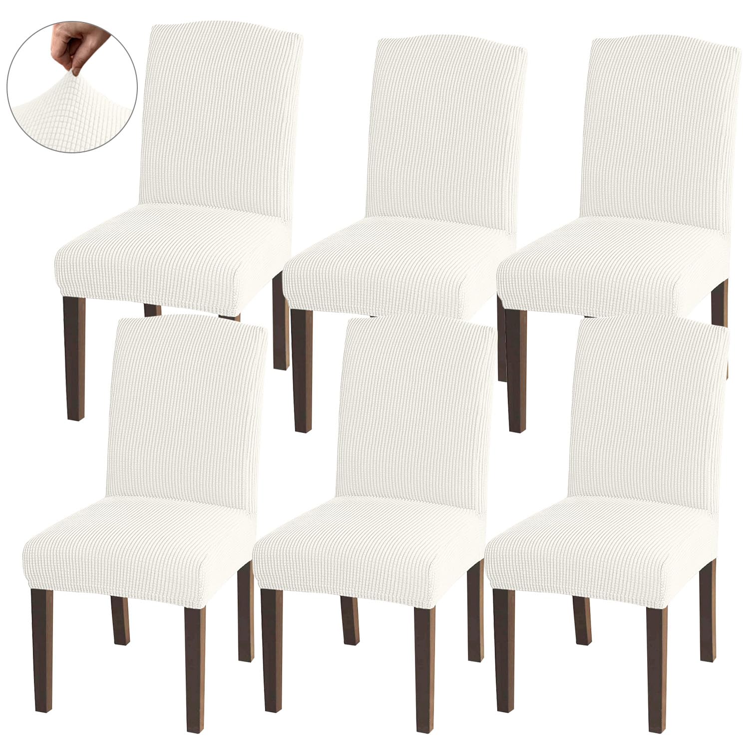 Granbest High Stretch Dining Chair Slipcovers, Universal Fit Jacquard Parson Dining Chair Covers, Removable Chair Protectors for Dining Room, Kitchen, Restaurant and Hotel (Set of 6, Ivory)
