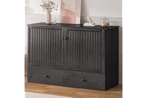 Mjkone Queen Size Cabinet Murphy Bed with Mattress Included, Drawers & USB Charging Station, Modern Wood Chest Cabinet Wall B