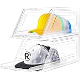 Euct Stackable Clear Hat Organizer for Baseball Caps with Sliding Drawer | 2 Pack, Each Holds 12 Caps, Hat Storage Box for Closet, Transparent Hat Holder Display Case, Space-saving, Plastic