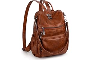 UTO Women Backpack Purse PU Washed Leather Convertible Ladies Rucksack Tassel Zipper Pocket Crossbody Shoulder Bag CA