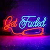 Folkive Get Faded Neon Sign for Wall Decor Dimmable Barber Shop Led Sign for Hair Salon Barbershop Neon Light for Business Store Barber Studio Art Decor Hairdresser Gift