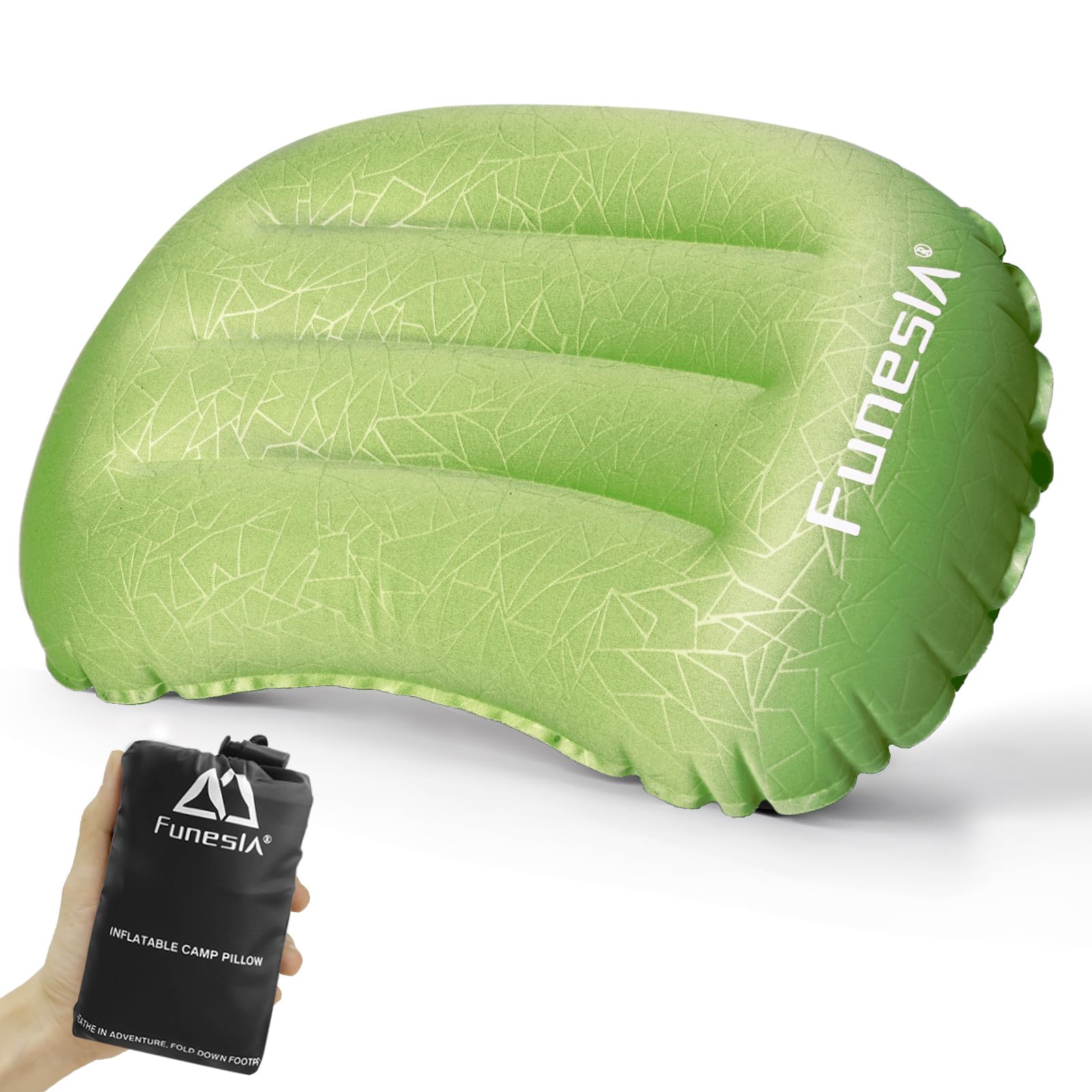 Funesla Ultralight Inflatable Pillow for Camping, Compact Anti-Slip Camping Pillow for Backpacking Travel Beach Fishing Adults Kids -Ultra 2.0 Green