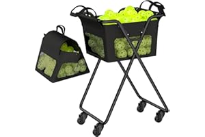 OKSTENCK Tennis Ball Hopper,Portable Tennis Trolley with Removable Ball Bag, Accommodating 140 Balls When Closed and 175 Ball