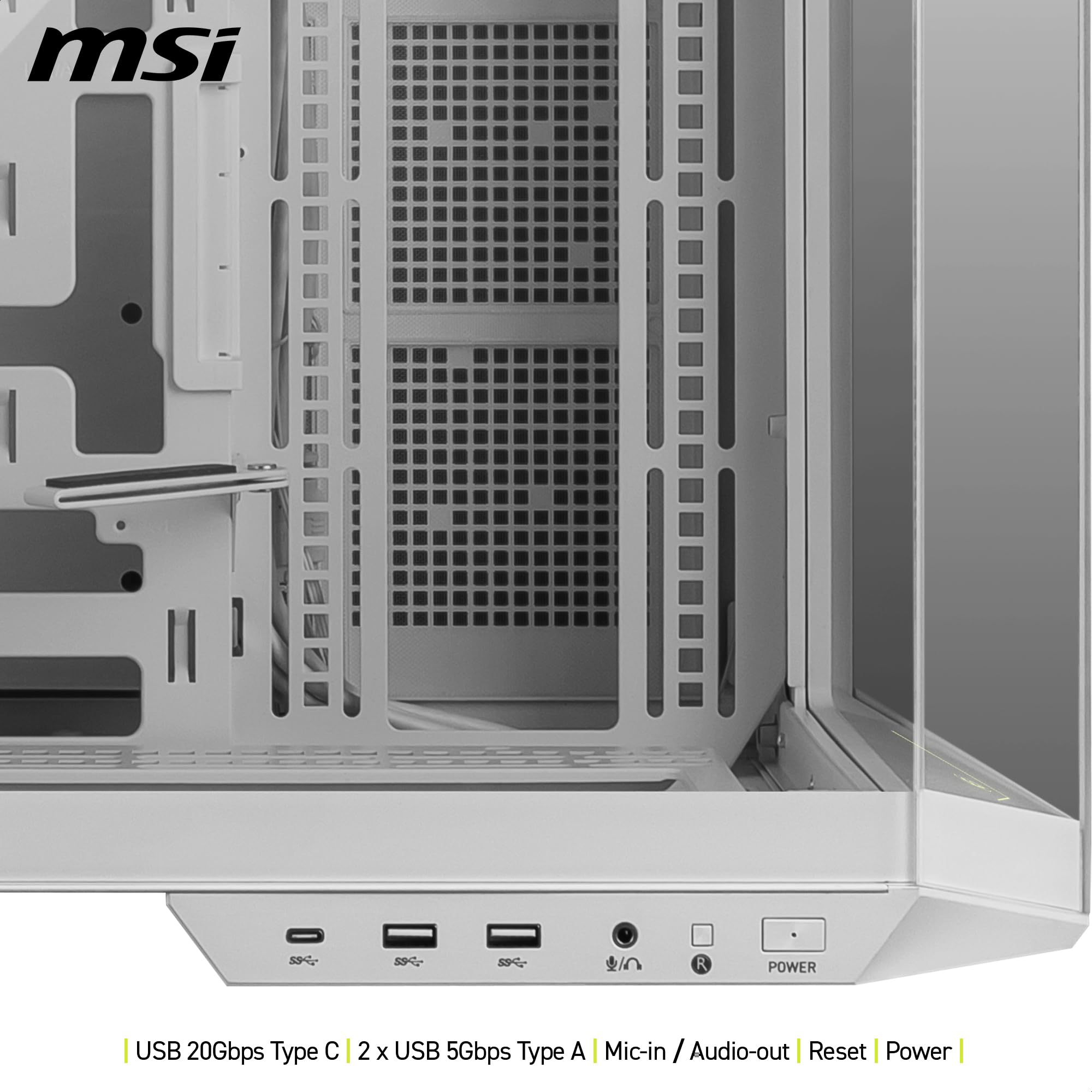 Msi Mag Pano 100L Pz White Atx Pc Case - Atx Capacity, Verical Gpu Installation Bracket, Gpu Holder, Dust Filters, Swinging Storage Bracket, Dual-Chamber, Usb 20Gbps Type-C - View 6