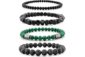 Lameybrt Men’s Bracelet Set Multi - Tiger Eye/Matte Agate/Lava Rock Gifts for Birthday/Anniversary/Christmas