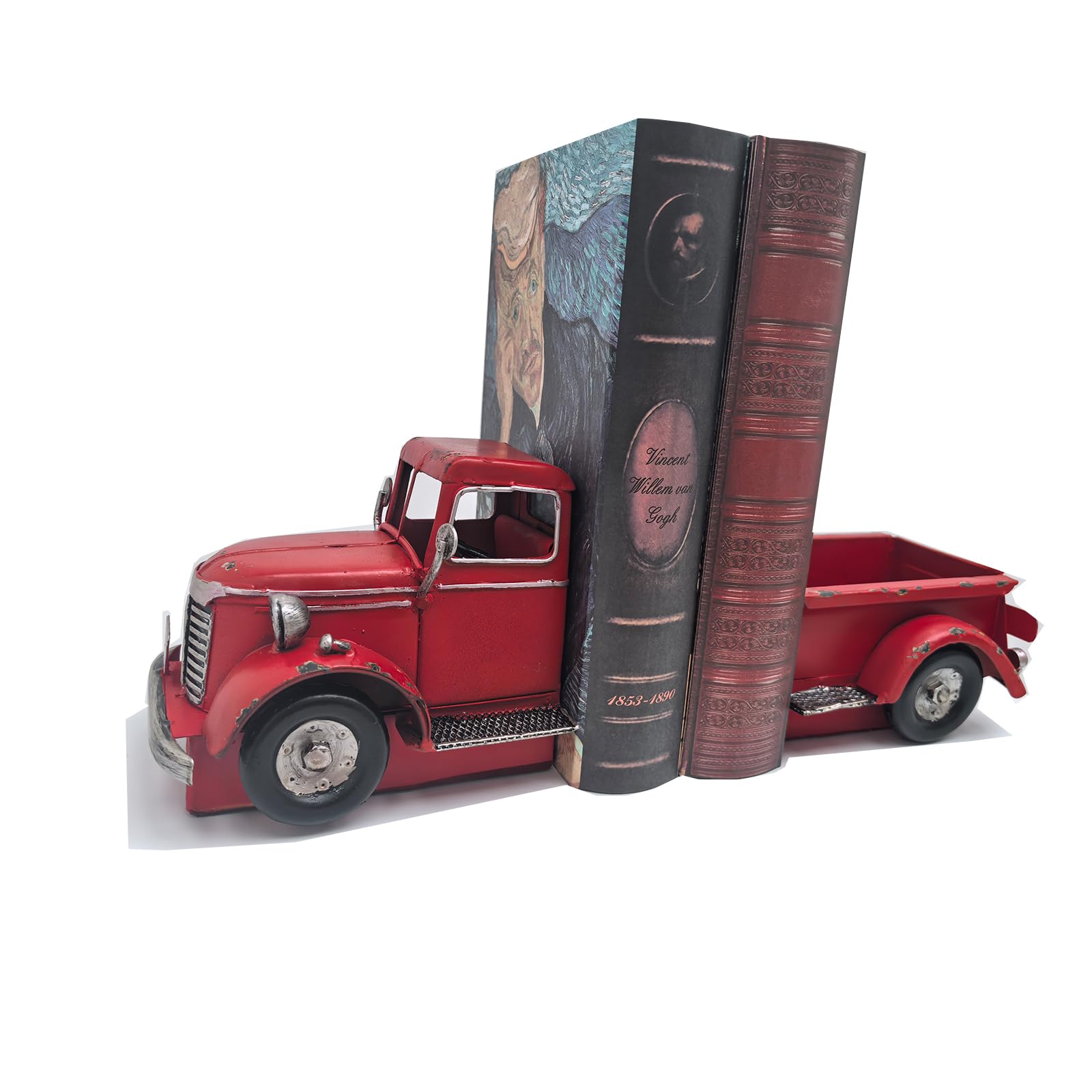 Photo 1 of Birminwind Decorative Book Ends Vintage Bookends: Metal Truck Book Stopper for Heavy Books - Farmhouse Decor for Shelf Table Coffee Bar Office Home - Gift for Adults Men Teen (Vintage Red)