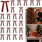24PCS Christmas Velvet Bows with Twist Ties – Red Satin Wreath Bows for DIY Holiday Decorations, Gift Wrapping & Party Decor
