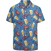 LEOPOM Men's Crawfish Shirts Novelty Button Up Shirt Lobster Beer Hawaiian Shirt Blue XL
