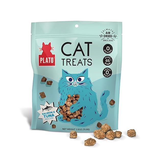 PLATO PET TREATS CAT TREATS – SINGLE INGREDIENT, HEALTHY SALMON TREATS FOR INDOOR CATS – 2.5 OZ