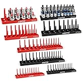 8 Piece Metric & SAE Socket Organizer Tray Set, 1/4-Inch, 3/8-Inch & 1/2-Inch Drive Standard & Deep Socket Holders for Toolbo