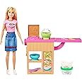 ​Barbie Noodle Bar Playset with Blonde Doll, Workstation, 2 White and Green Dough Containers, 2 Bowls, Play Knife and 2 Pairs of Chopsticks for Ages 4 and Up