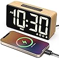 GOLOZA Alarm Clocks for Bedrooms, Wood Grain, Digital Clock with Large Display, Desk Clock for Bedside, Power-Off Memory & Al