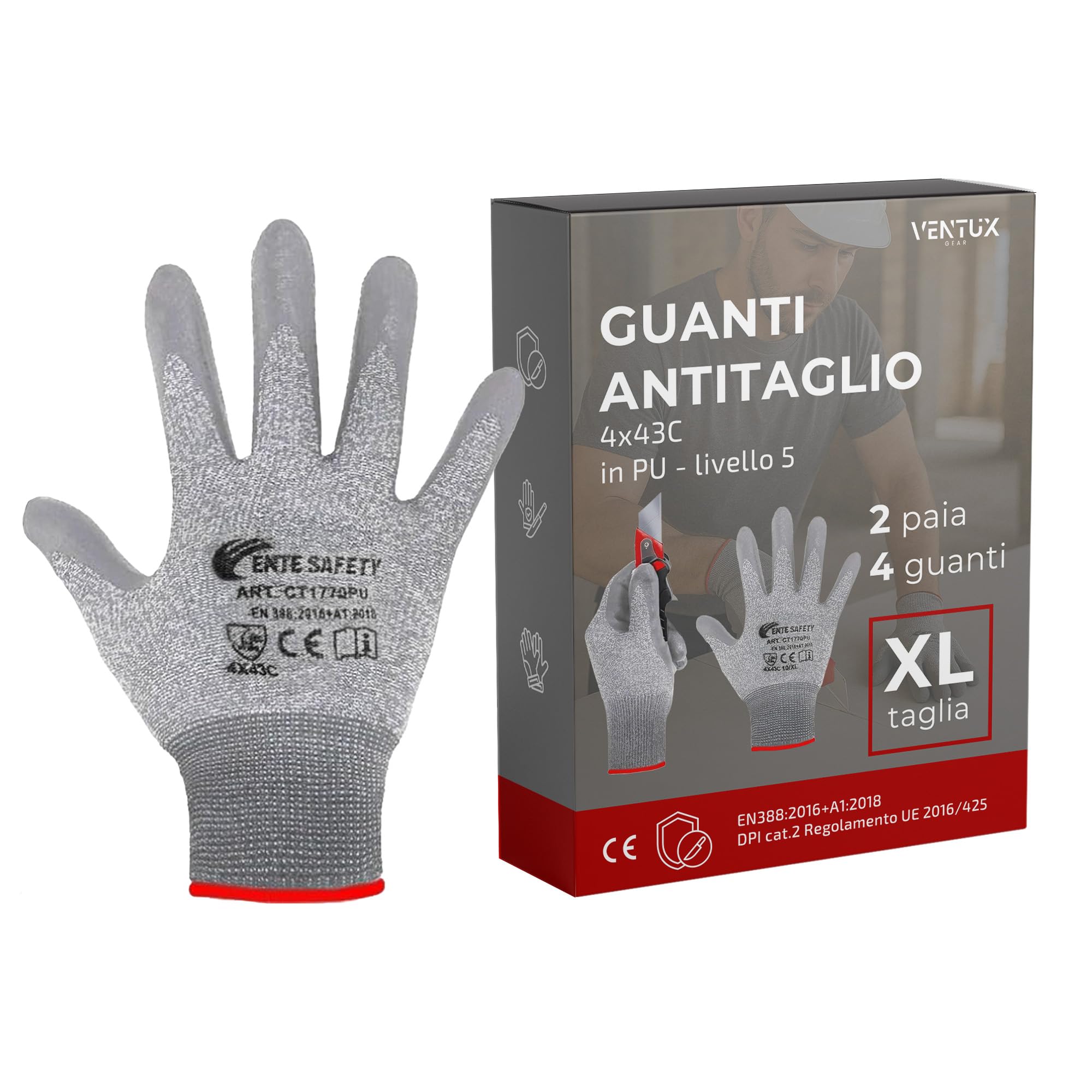 general merchandising Cut Resistant Gloves, Level 5, Comfortable 3D Fit, Firm Grip, Smart Touch, Thin and Lightweight, Machine Washable (XL)