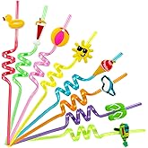 HNGWLYN Colorful Drinking Straws 24pcs Reusable Beach Pool Summer Swim Theme Drink Straws Decorations for Party Supplies Favor