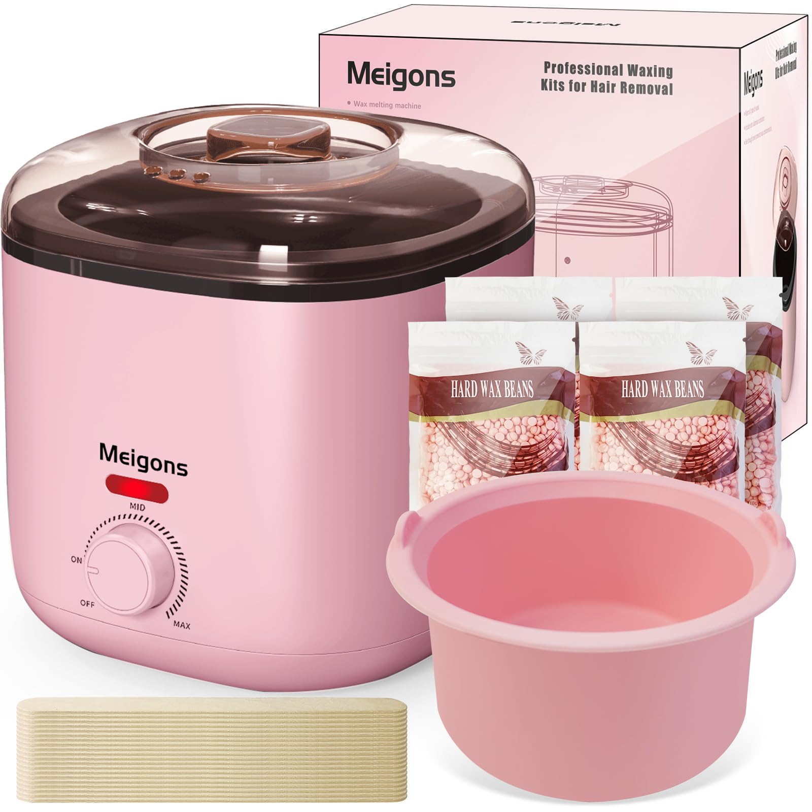 400ML Hair Removal Wax Warmer, Women Men Home Wax Heater with 20 Wax Sticks, 4 Bags of Wax Beans and 1 Silicone Bowl (Pink)