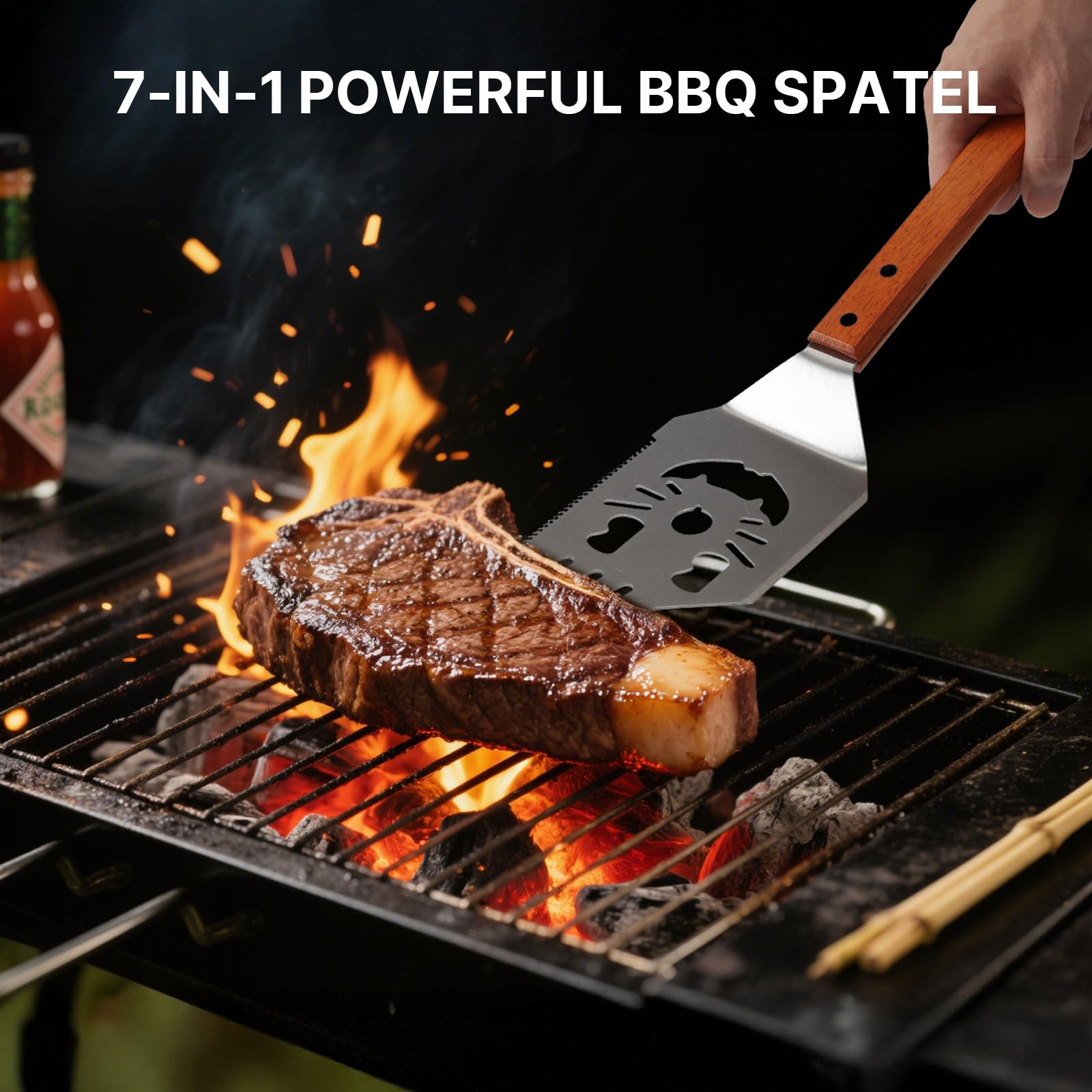 3-teiliges Grillbesteck-Set. Extra Langes Grillwerkzeug, Grillzubehör Männer Geschenk, Grillzubehör mit Grillzange, Grillwender, Fleischgabel Extra-Langen Holzgriffen,Grill Geschenke für Männer 3