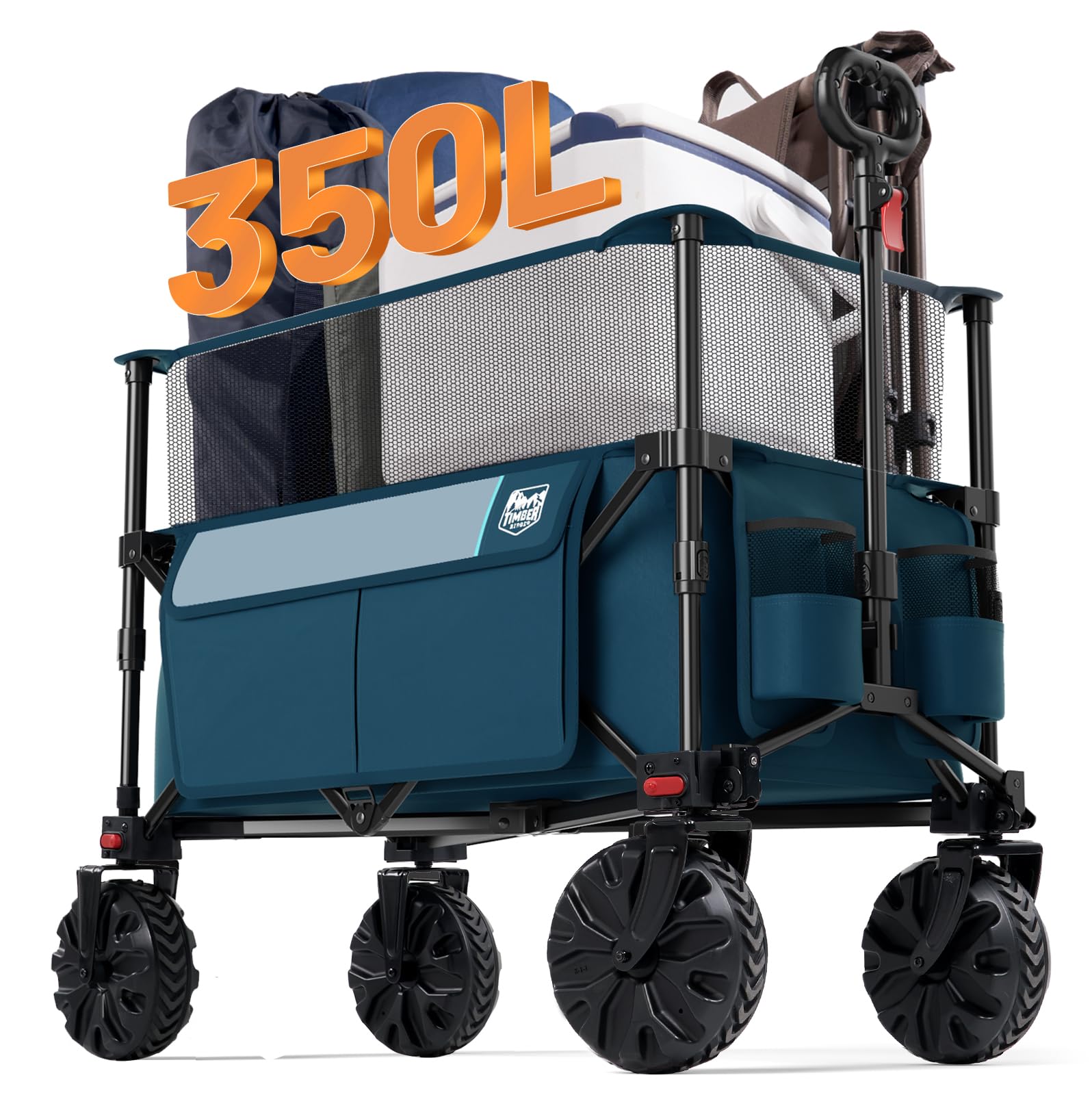 TIMBER RIDGE Foldable Wagon 350L Extendable Height, Large Capasity Collapsible Wagon Cart with All Terrians Detachable Wheels, Compact Folding Utility Wagon for Camping, Fishing, Shopping Navy Image TIMBER RIDGE Foldable Wagon 350L Extendable Height, Large Capasity Collapsible Wagon Cart with All Terrians Detachable Wheels, Compact Folding Utility Wagon for Camping, Fishing, Shopping Navy Image