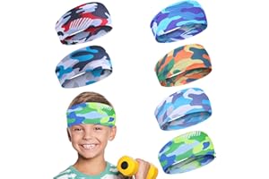 Heclia Kids Football Headband 6Pcs Camo Headband Breathable Wicking Boys Headbands for Sports 4-10 Years, Non Slip Sweatband for Basketball, Baseball, Sports Gear for Kids Soccer Accessories for Boys