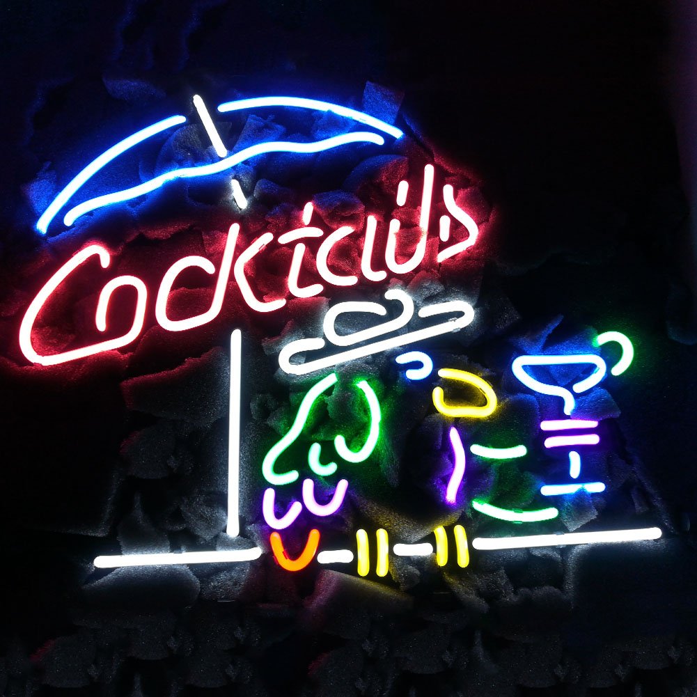 New Cocktails Birds Real Glass Neon Light Sign Home Beer Bar Pub Recreation Room Game Room Windows Garage Wall Store Sign (17"x 14" Large)