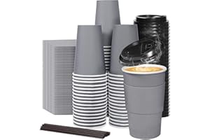 Huifany 16 oz Coffee Cups with Lids 100pack, Disposable Cups with Lids To Go Hot Cups Reusable, 16oz Paper Coffee Cups with Lid for Hot Cold Drinks, Tea, Water, Chocolate, Cocoa.