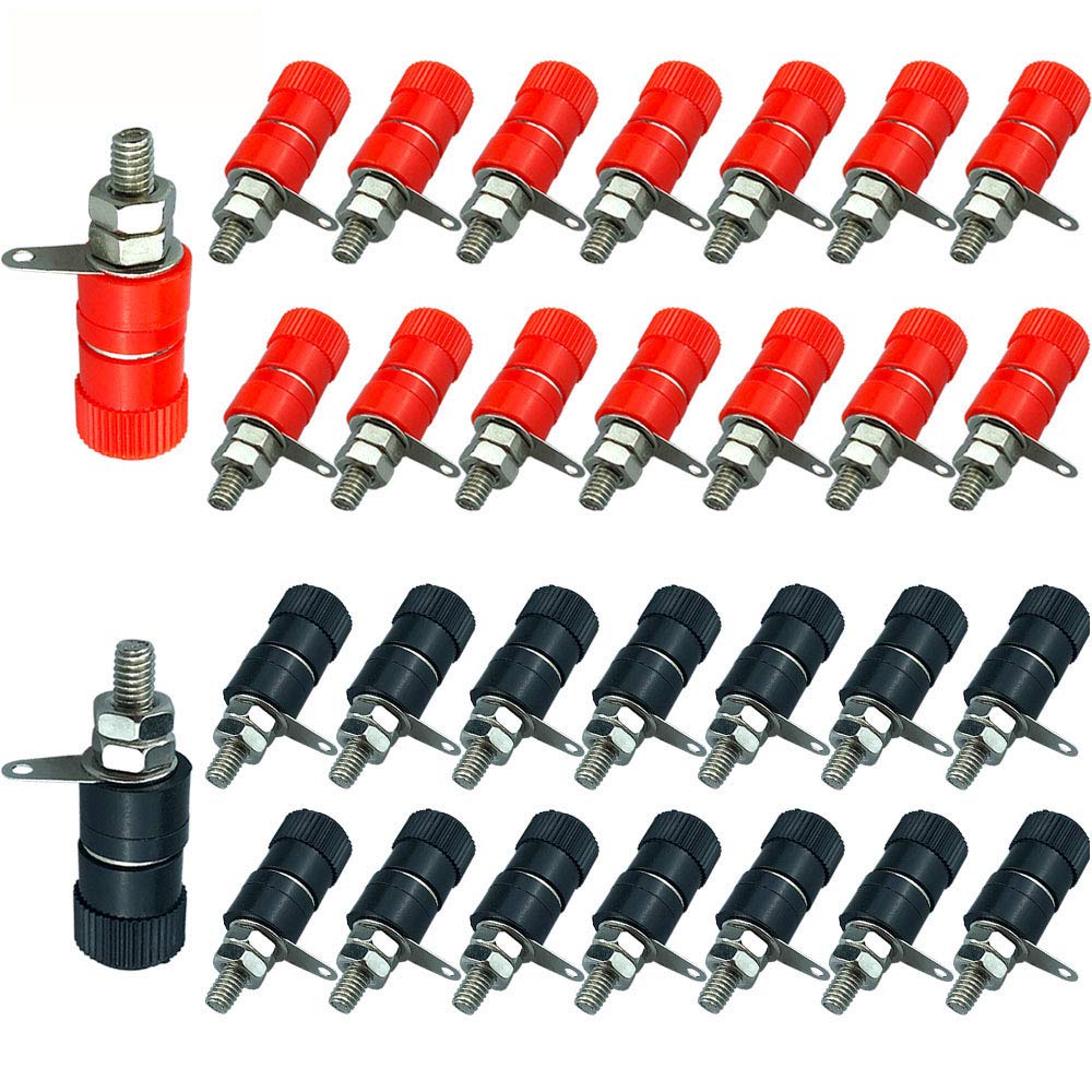 QitinDasen 30Pcs Premium Binding Post Terminal, for 4mm Banana Plug Connector (Red & Black)