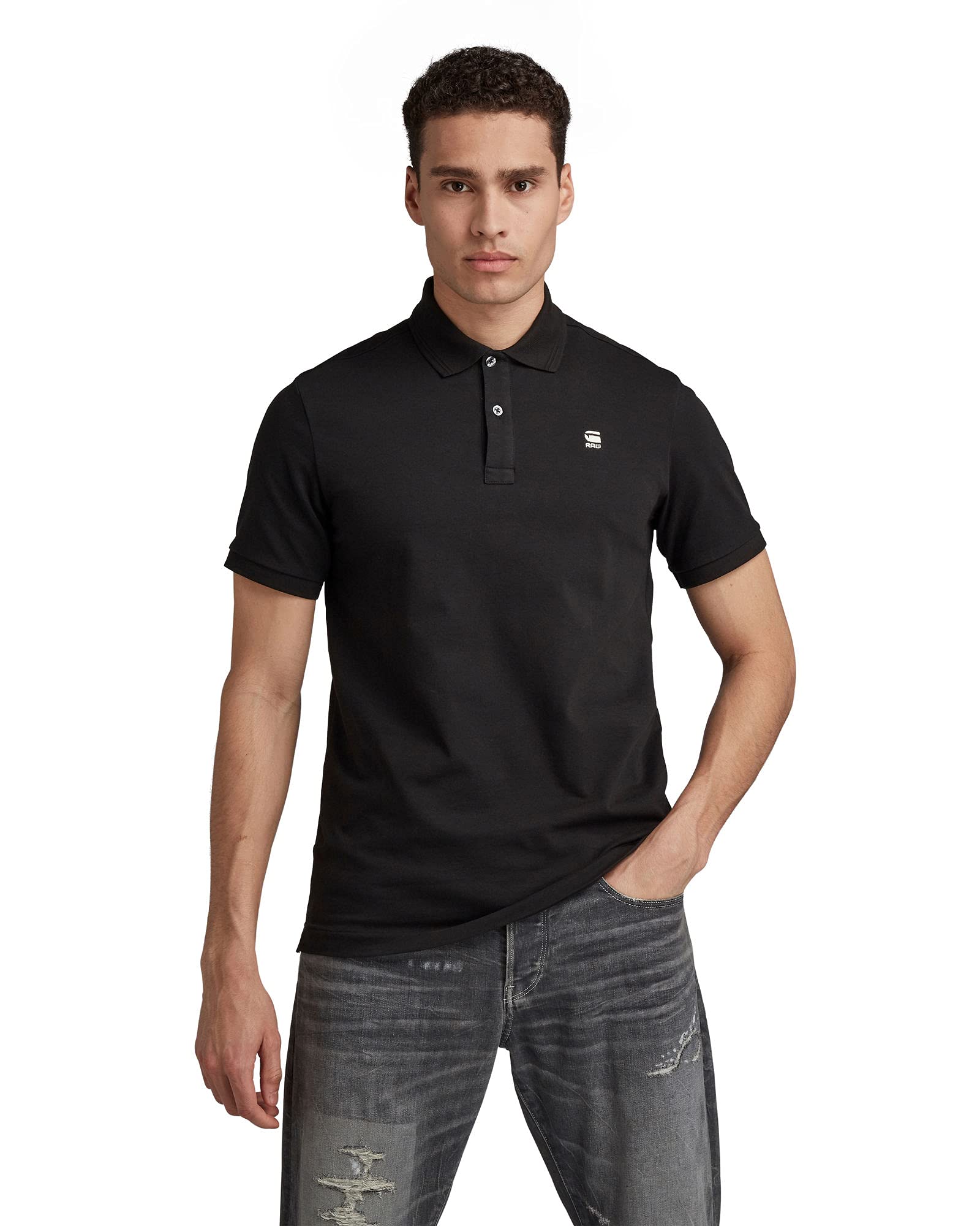 G-STAR Raw Men's Dunda Slim Fit Polo,Dark Black,Small Image
