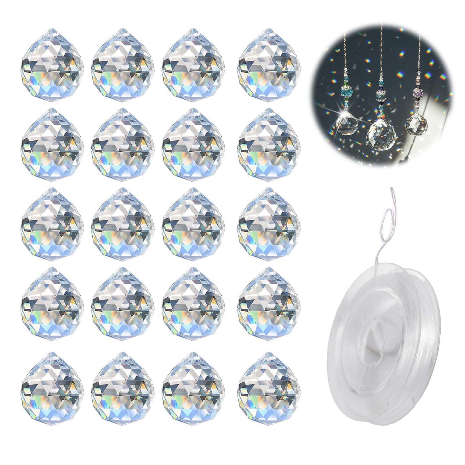 ZHYUAN Pack of 22 Crystal Pendants, 20mm Clear Glass Prism, Rainbow & Christmas Themed, Traditional Style, Hanging Ornaments
